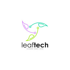 Leaf tech logo vector. Leaf and technology logo template