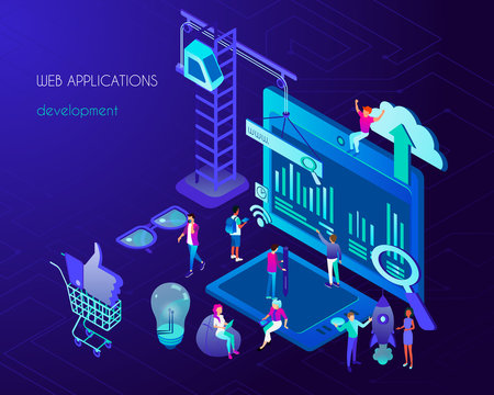 Web application development and internet page or interface on screen