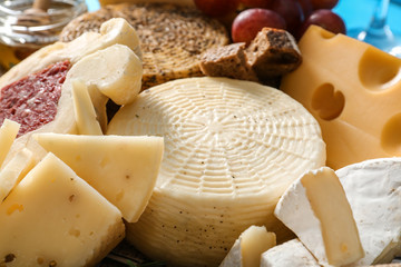 Assortment of tasty cheese, closeup