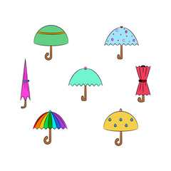 Umbrella icon. Vector set of colorful umbrella icon. White background.