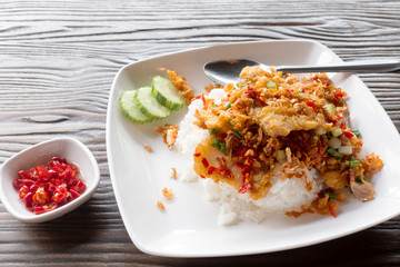 Thai fried pork, chili, salt and garlic