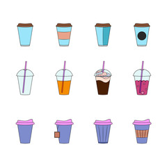 Set of coffee cup. Cardboard Coffee Cup Mockup. Design elements for cafe menu or coffee shop.