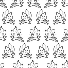 Campfire Icon Seamless Pattern, Camp Fire