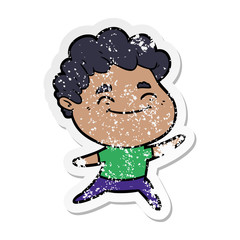 distressed sticker of a cartoon friendly man