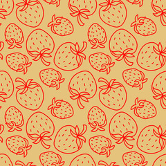 Strawberry seamless pattern. Hand drawn fresh fruit. Vector sketch background. Color doodle wallpaper. Berry print