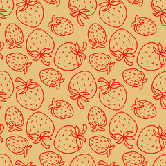 Strawberry seamless pattern. Hand drawn fresh fruit. Vector sketch background. Color doodle wallpaper. Berry print