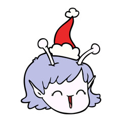 line drawing of a alien space girl face wearing santa hat
