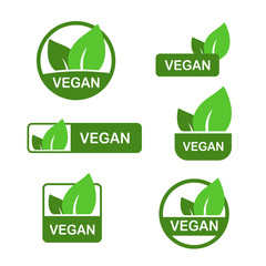 Vegan vector icon, bio eco sign, natural nutrition vegetarian concept, raw food. Flat design sticker isolated on white