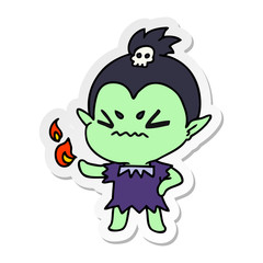 sticker cartoon of cute kawaii vampire girl