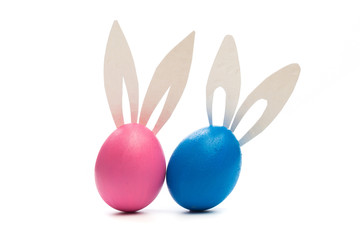 easter eggs with bunny ears  isolated