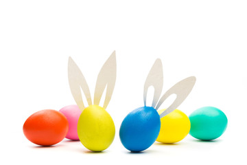 easter eggs with bunny ears  isolated