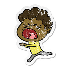 distressed sticker of a cartoon furious man