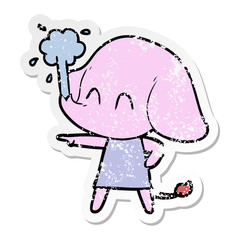distressed sticker of a cute cartoon elephant spouting water