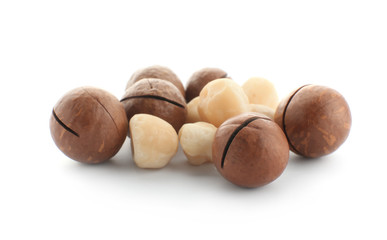 Macadamia nuts on white background