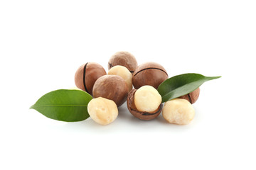 Macadamia nuts on white background