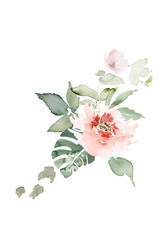 Greeting card with watercolor flowers handmade.