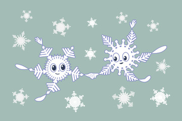 Vector illustration of cute characters snowflakes for winter's holidays.