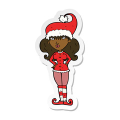 sticker of a cartoon santas helper woman