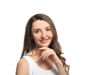 Fototapeta premium Portrait of beautiful woman on white background