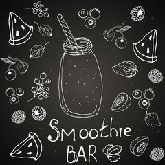 menu, healthy drinks and smoothies, chalk on the board.