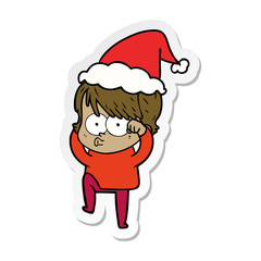sticker cartoon of a woman wearing santa hat