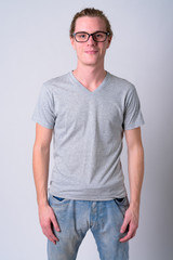 Obraz premium Portrait of young handsome man with eyeglasses