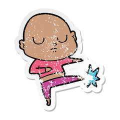distressed sticker of a cartoon bald man