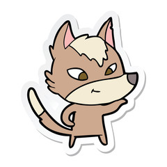 sticker of a friendly cartoon wolf