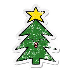 distressed sticker of a cute cartoon christmas tree