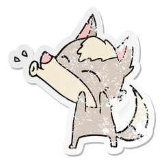 distressed sticker of a howling wolf cartoon