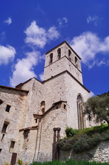 Fototapeta na wymiar Bell tower of the Cathedral of Gubbio, Umbria, Italy