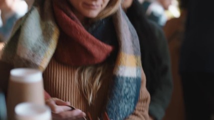 beautiful woman paying using credit card transaction service buying coffee in cafe spending money at restaurant