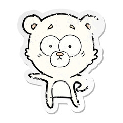 distressed sticker of a surprised polar bear cartoon