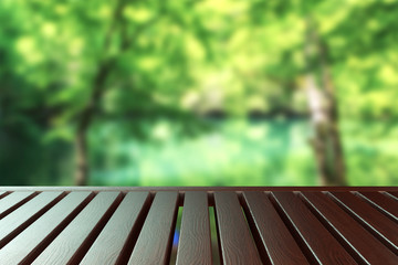 Empty Wooden Table in Blurry Background Forest