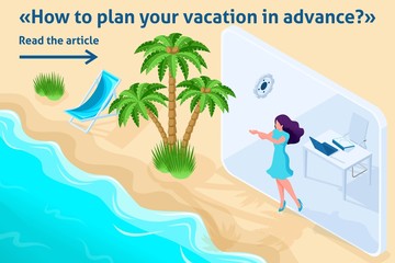 Isometric Girl Does from Office to Vacation