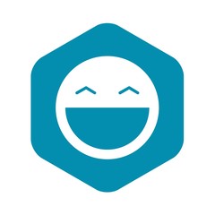 Laughing emoticon with open mouth and smiling eyes icon in simple style