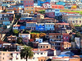 Fototapeta na wymiar Valparaiso. Colorful buildings in city. Chile. UNESCO World Heritage Site