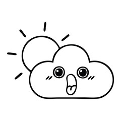 line drawing cartoon sun and cloud