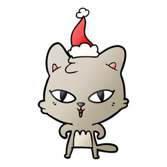 gradient cartoon of a cat wearing santa hat