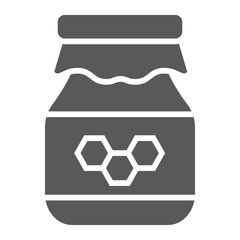 Honey glyph icon, food and bee, jar sign, vector graphics, a solid pattern on a white background.