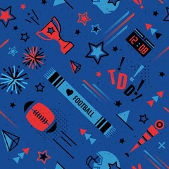 Fototapeta premium American football abstract background in 80s memphis style. Seamless memphis pattern for posers and banners. Vector illustration
