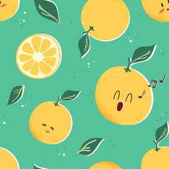 Cute seamless pattern with orange characters. Vector cartoon illustration