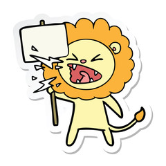 sticker of a cartoon roaring lion protester