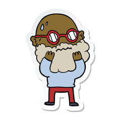 sticker of a cartoon worried man with beard and spectacles