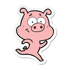 sticker of a happy cartoon pig running