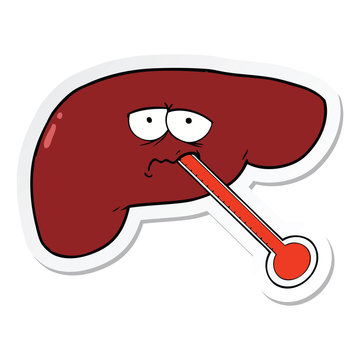 Sticker Of A Cartoon Unhealthy Liver