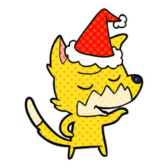 friendly comic book style illustration of a fox wearing santa hat