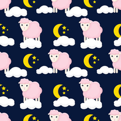 seamless pattern with ram and moon and stars