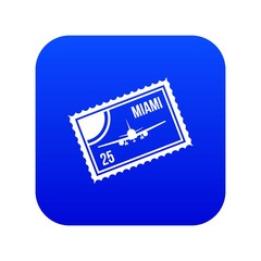 Stamp with plane and text Miami inside icon digital blue for any design isolated on white vector illustration
