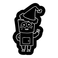 happy cartoon icon of a robot waving hello wearing santa hat